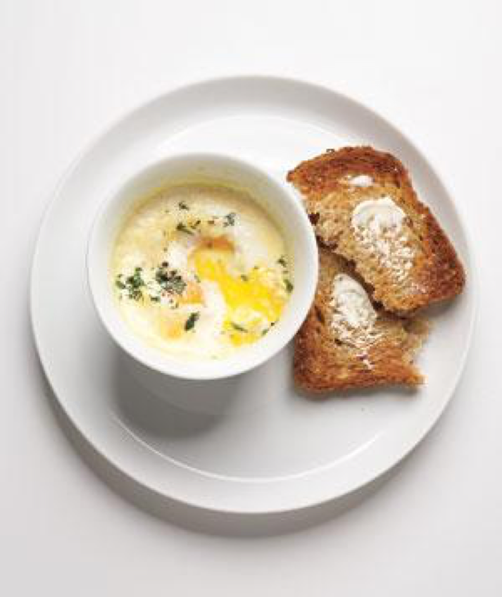 Baked Eggs with Cream and Herbs